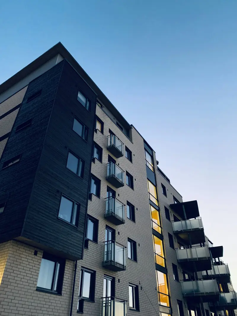 Concrete and glass facade of a newly completed building