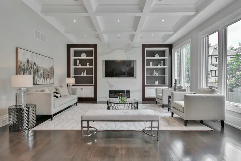 Elegant living room with a feature fireplace wall